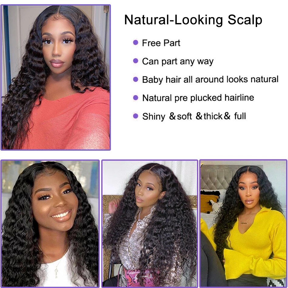 Deep Wave Lace Frontal Wig Human Hair 13x4 4x4 Closure Deepwave Perruque Cheveux Humain  Cheap Wig On Promotion With Free Ship