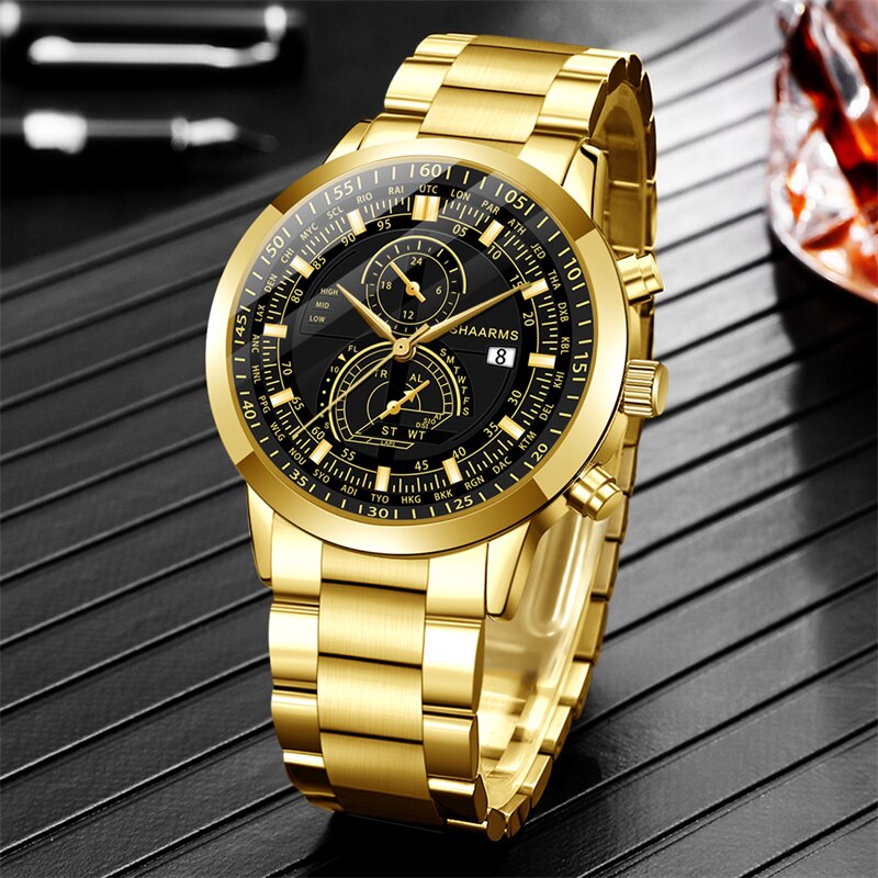 Fashion Mens Stainless Steel Watches Luxury Quartz Wristwatch Calendar Luminous Clock Men Business Casual Watch