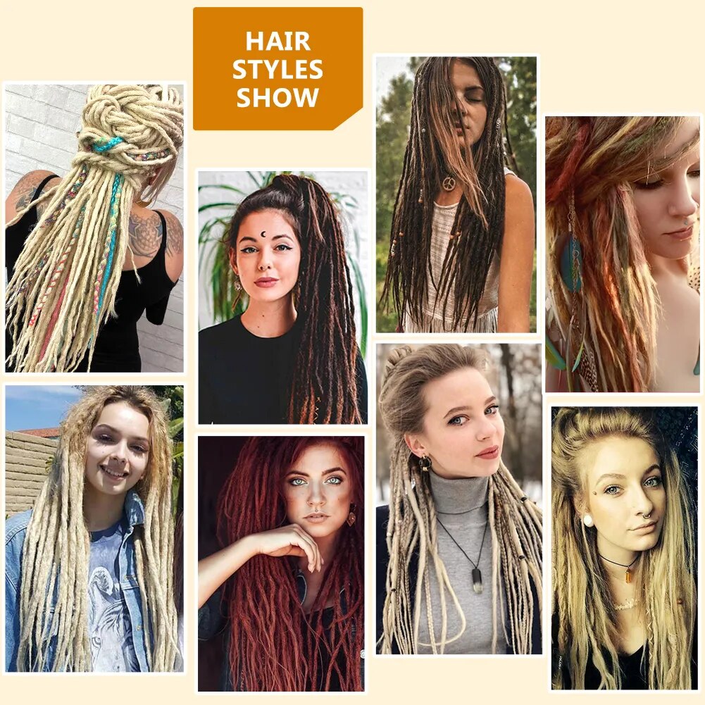 Synthetic Double Ended Dreadlock Extensions For Dreads Handmade Crochet Reggae Hip-Hop Style Soft Black Hair 24inches Thin 0.6cm